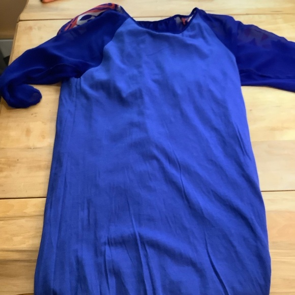 DESIGUAL Blue Multicolour Sheer Sleeve Dress Size 38 - Picture 11 of 16